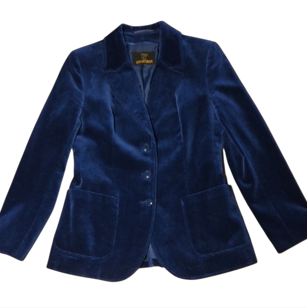 Braemar Navy Cotton Velvet Blazer Women’s Fitted Jacket Velour Classic Size 14